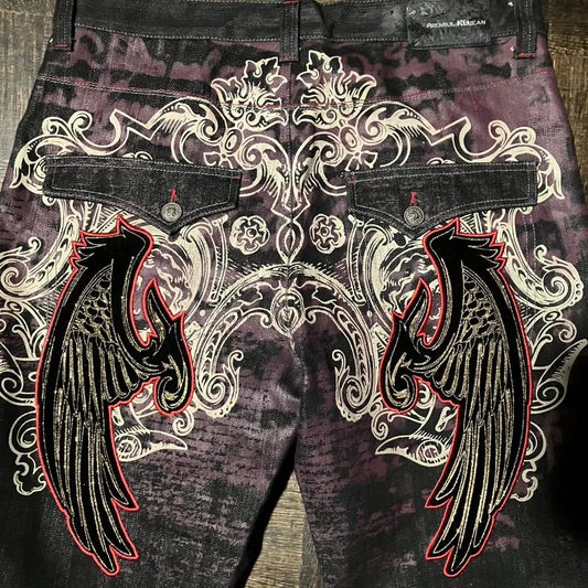 Letter Embroidery Baggy Jeans