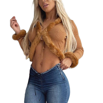Women's Cropped Knitted Long Sleeve Cardigan Tops