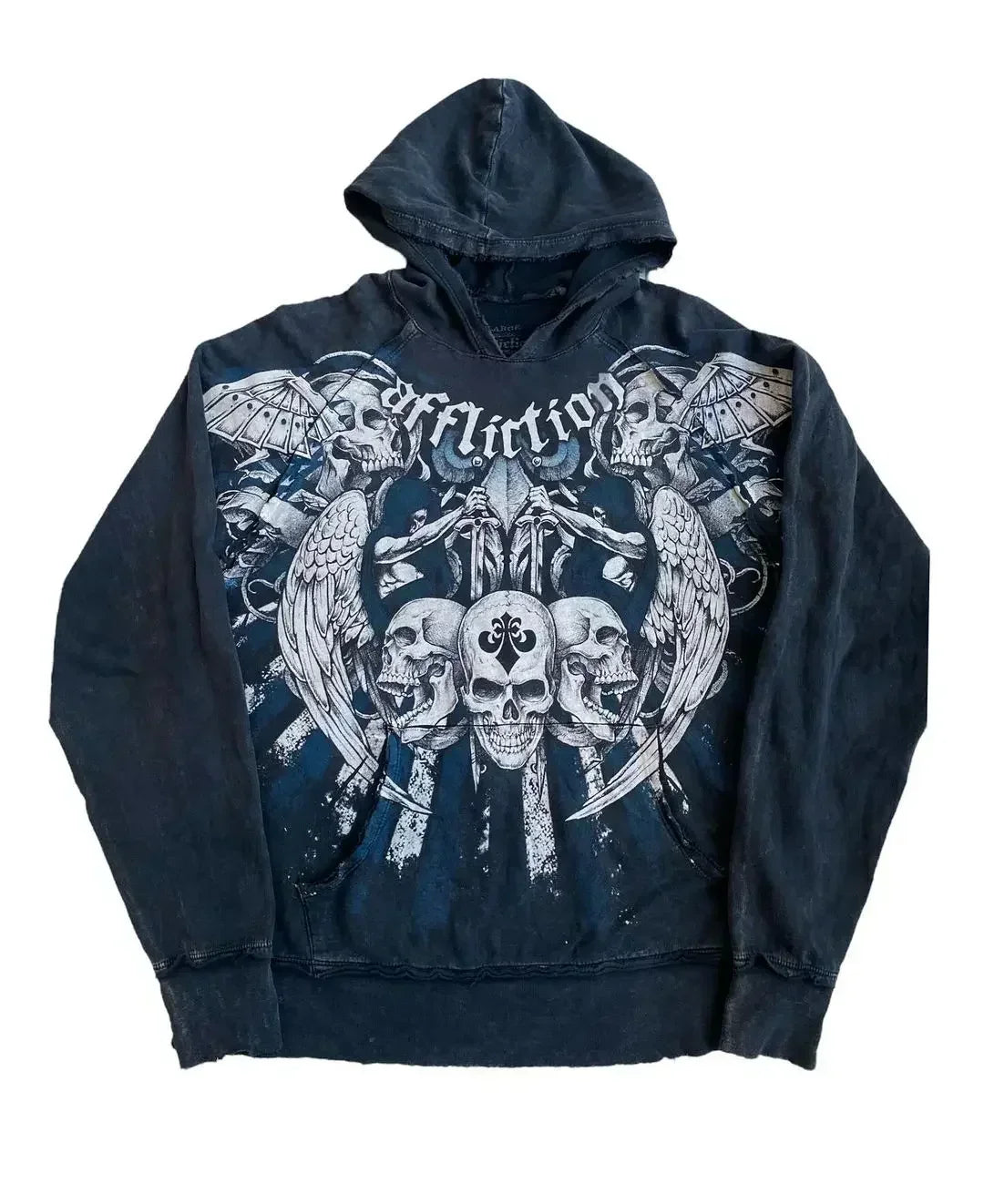 2000s TAP OUT Skull Wing Print Retro Hoodie