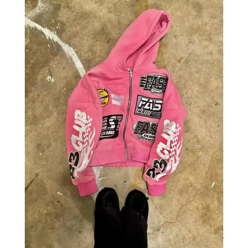 Y2k American Retro Zip Hoodie
