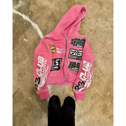 Y2k American Retro Zip Hoodie