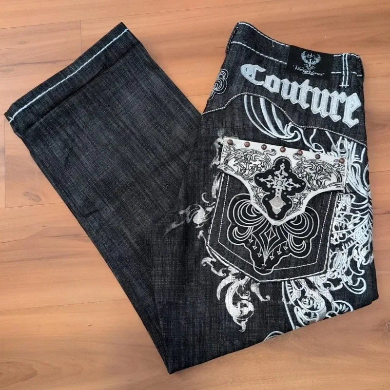 Embroidered Loose High-Waist Jeans