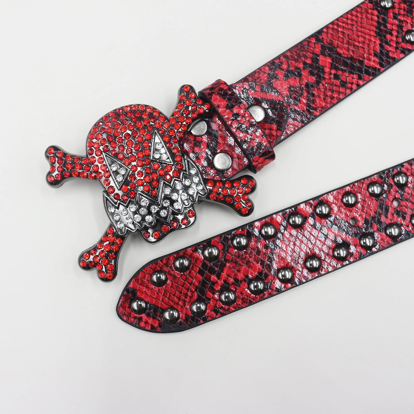 Skull Rhinestone Leather Belt