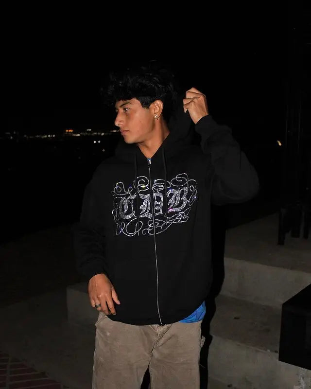 Casual Streetwear Rhinestone Hoodie