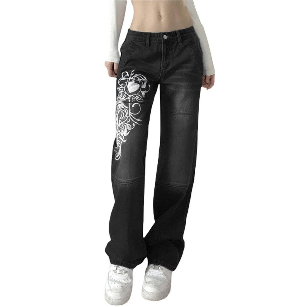 Low Waisted Y2k Graphic Denim
