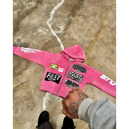 Y2k American Retro Zip Hoodie