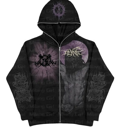 Goth Print Graphic Zip-Up Jackets