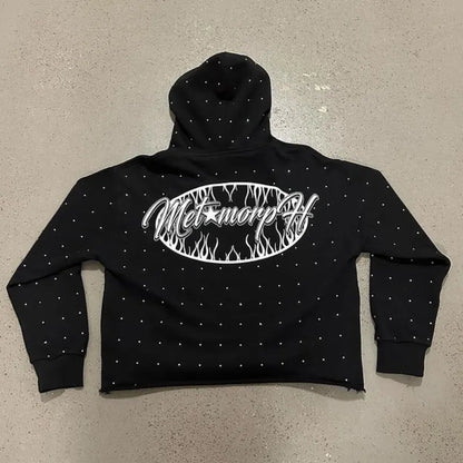 Gothic Black Graphic Pullover Oversized Sweatshirts