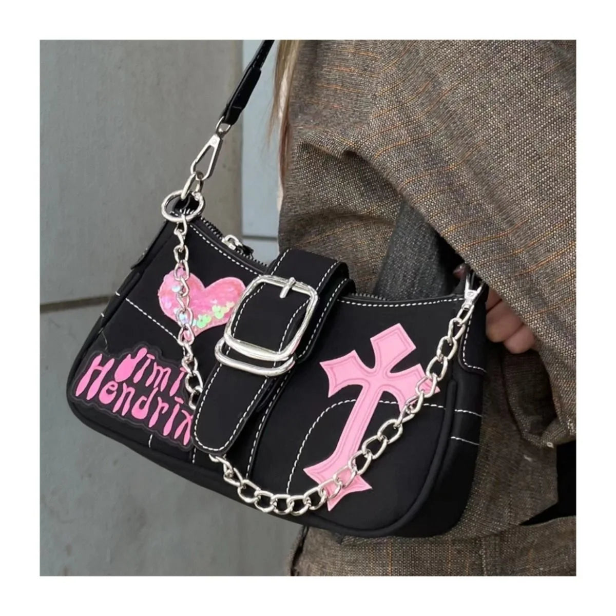 Y2K Black And Pink Shoulder Bag