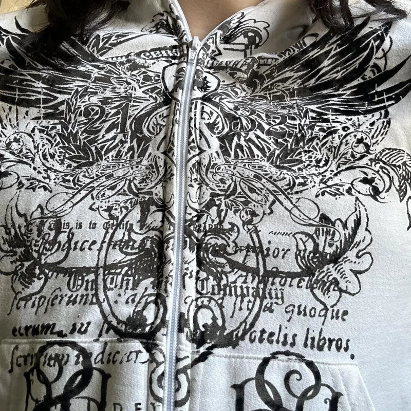 Wing Print Mall Goth Vintage Hoodies
