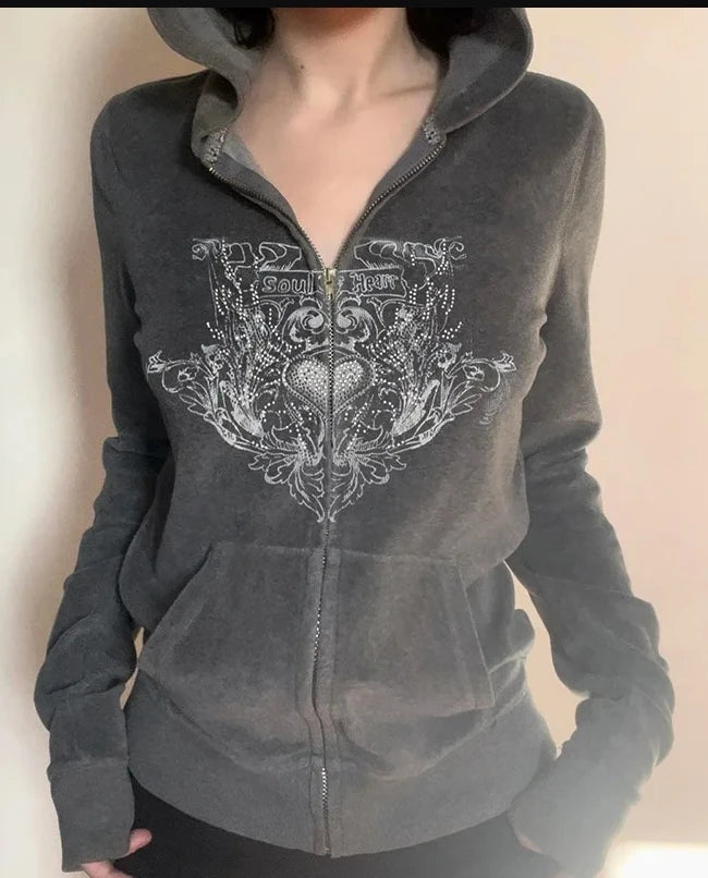 Vintage Letter Fur Collar Hooded Sweatshirt