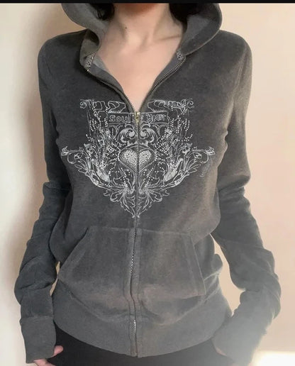 Vintage Letter Fur Collar Hooded Sweatshirt