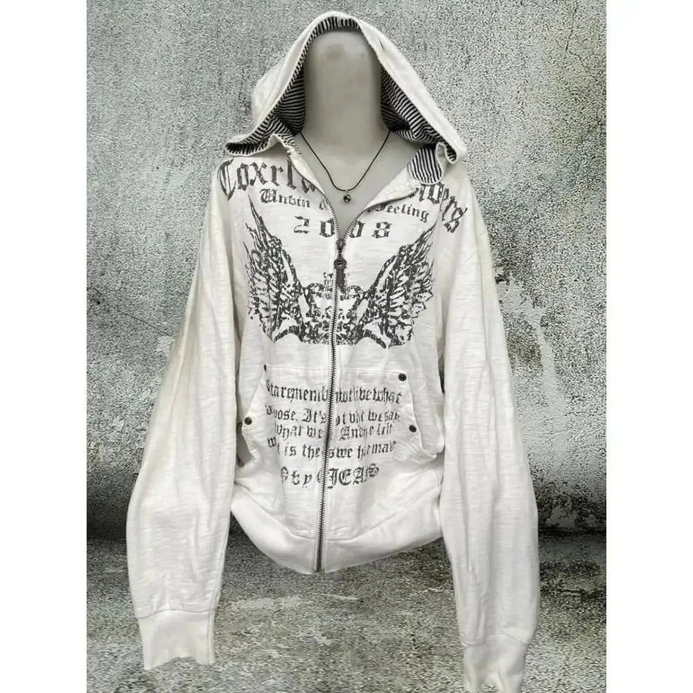 Print Tunic Y2k Zipper Hoodie
