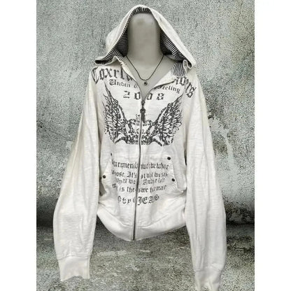 Print Tunic Y2k Zipper Hoodie