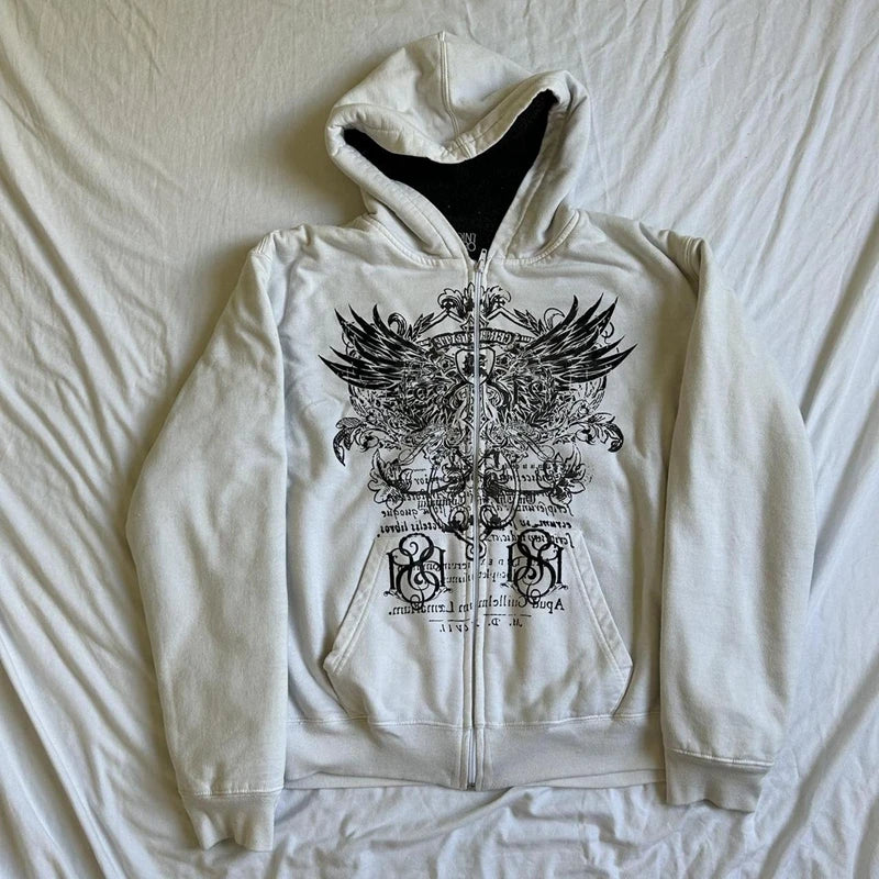 Wing Print Mall Goth Vintage Hoodies