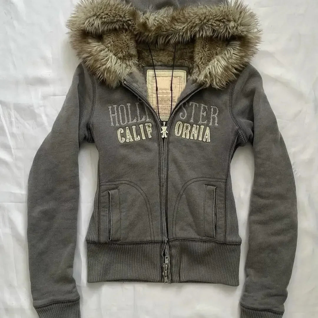 Retro Fur Hoodie Streetwear Y2K