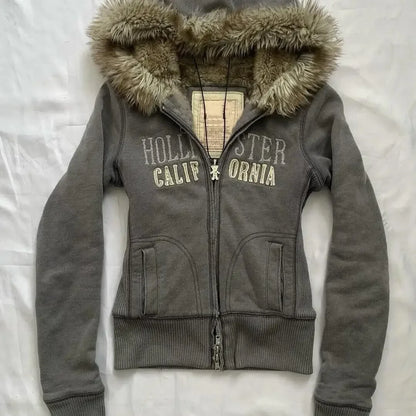 Retro Fur Hoodie Streetwear Y2K