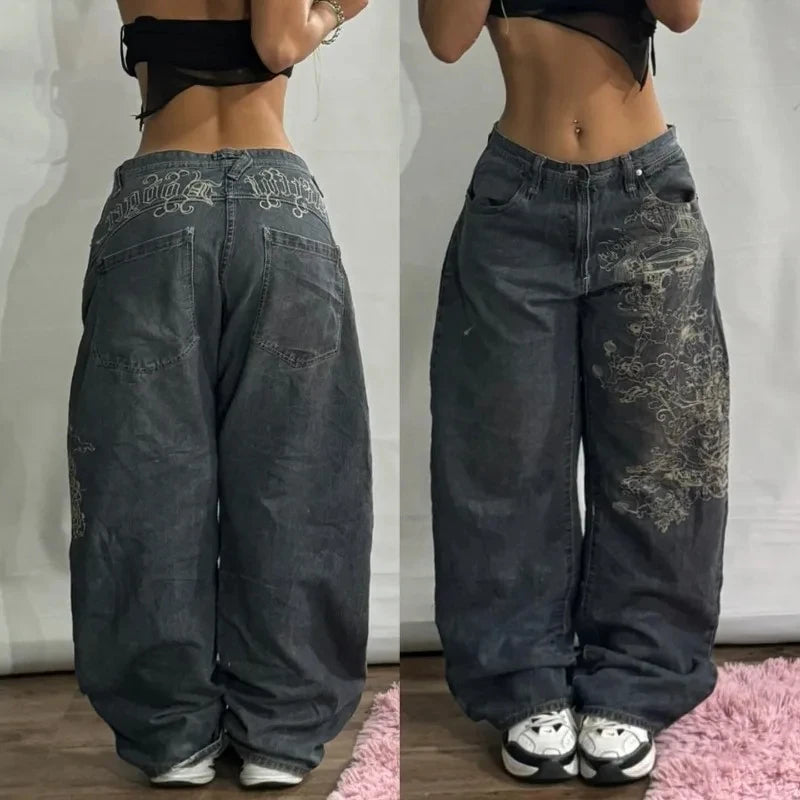 Letter Embroidery Baggy Jeans
