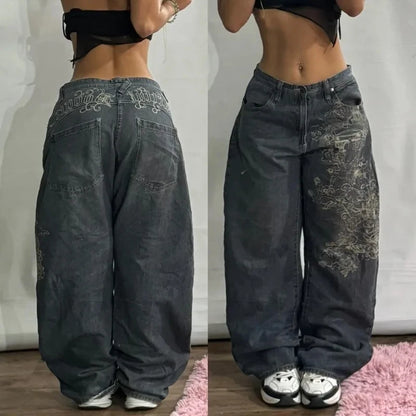 Letter Embroidery Baggy Jeans