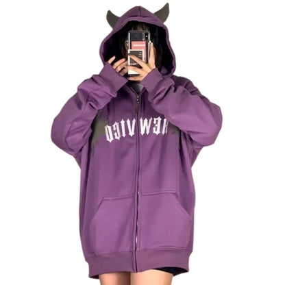 Womens Devil Horn Zip-Up Sweatshirt