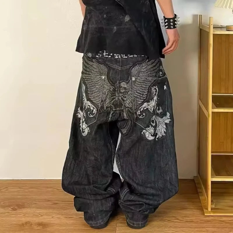 Embroidered Letter Patch Baggy Jeans