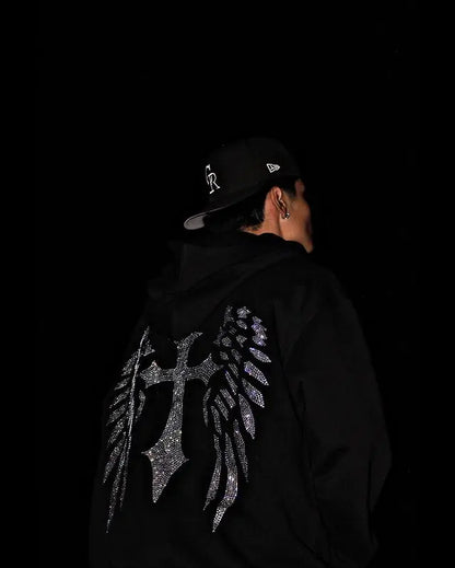 Casual Streetwear Rhinestone Hoodie