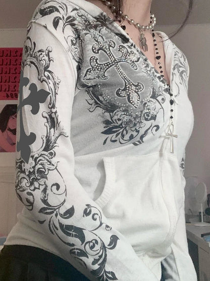 Women s Vintage Zip Up Cropped Hoodie
