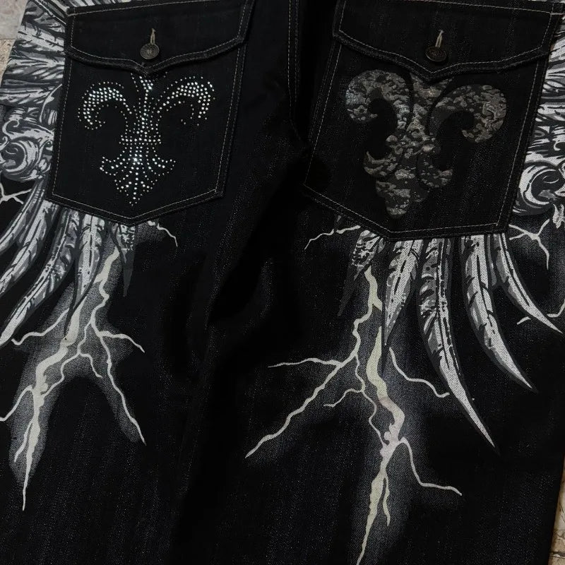 Embroidered Letter Patch Baggy Jeans