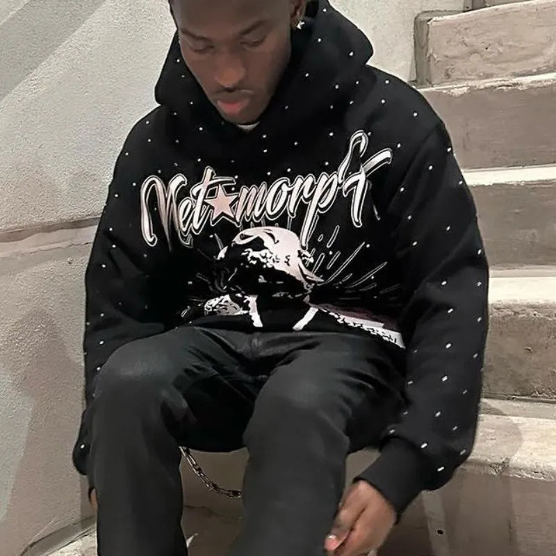 Gothic Black Graphic Pullover Oversized Sweatshirts
