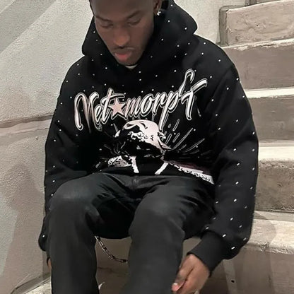 Gothic Black Graphic Pullover Oversized Sweatshirts