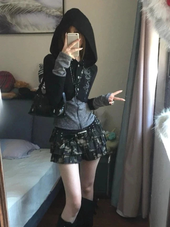 Print Tunic Y2k Zipper Hoodie