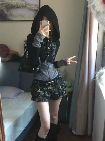 Print Tunic Y2k Zipper Hoodie