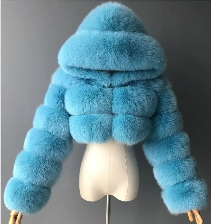 Imitation Fox Fur Long Sleeve Fur Coat