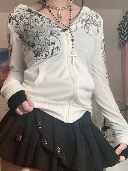 Women s Vintage Zip Up Cropped Hoodie
