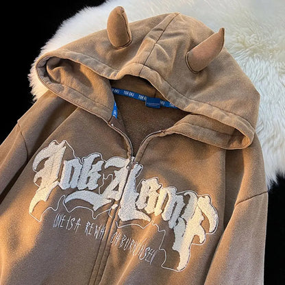Devil Horns Hoodies Zip Up
