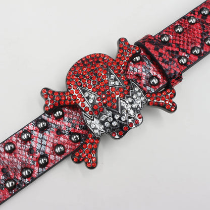 Skull Rhinestone Leather Belt