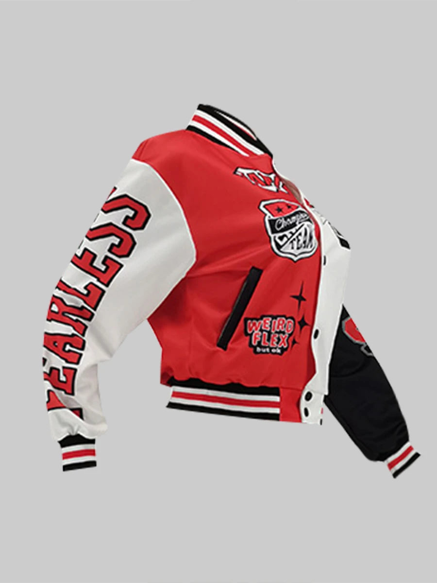 LW Baseball Collar Letter Print Varsity Jacket
