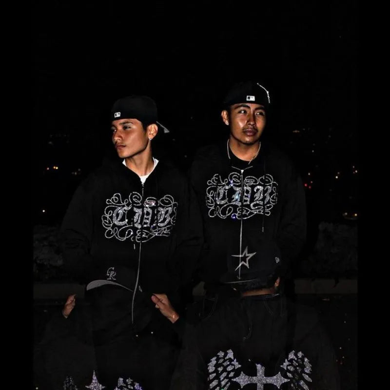 Casual Streetwear Rhinestone Hoodie