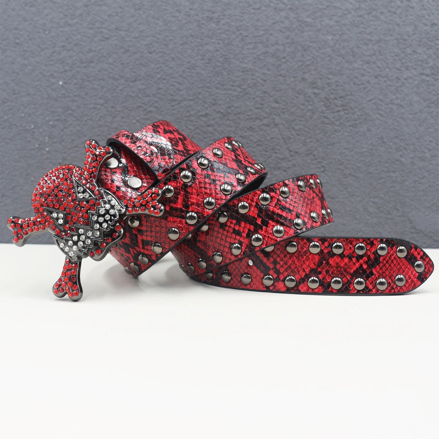 Skull Rhinestone Leather Belt