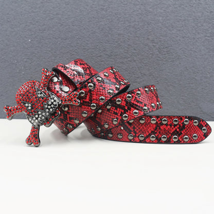 Skull Rhinestone Leather Belt
