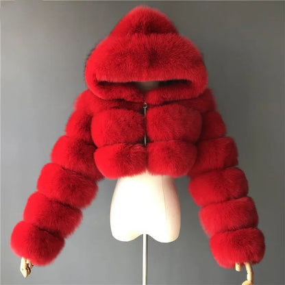 Imitation Fox Fur Long Sleeve Fur Coat