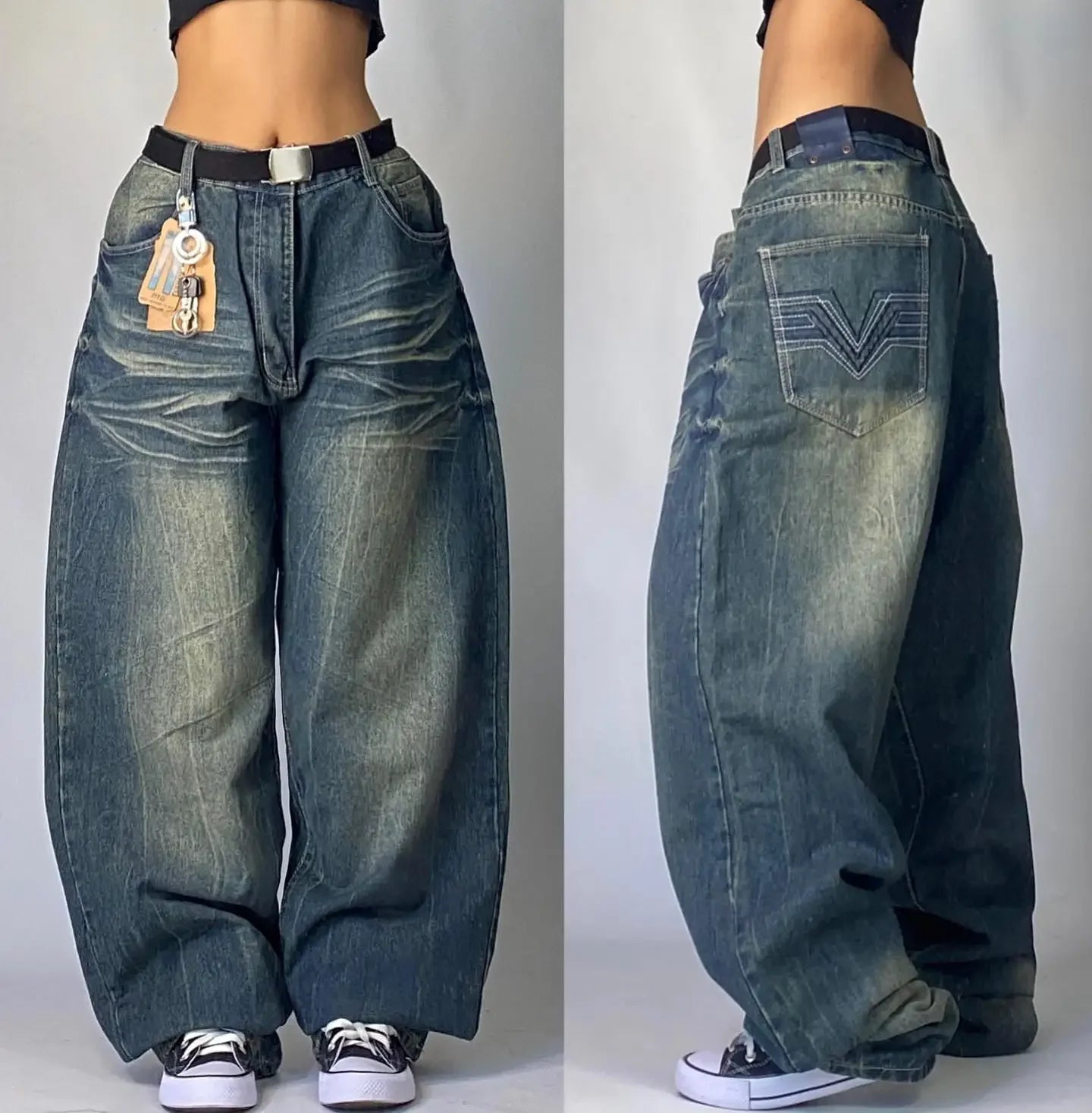 Embroidered Loose High-Waist Jeans