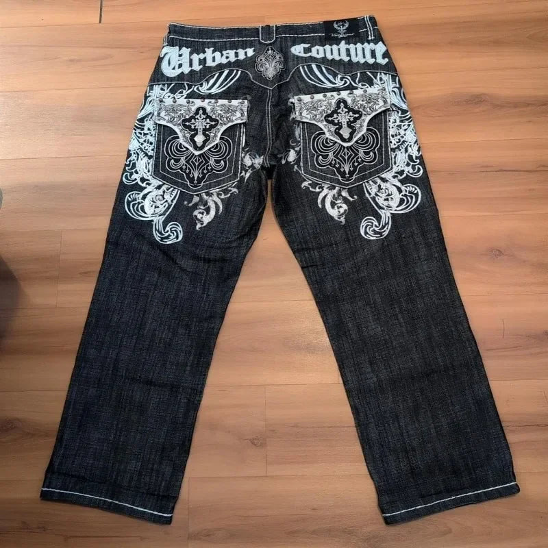 Embroidered Loose High-Waist Jeans