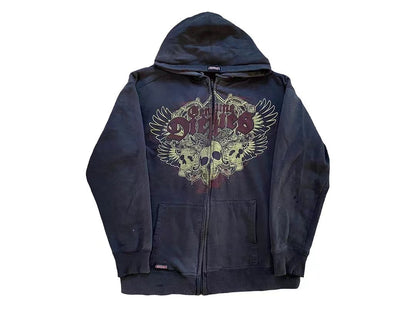 Y2k Vintage Gothic Fashion Skull Print Zip Up