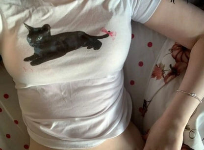 Y2k women Streetwear Cat Crop Top