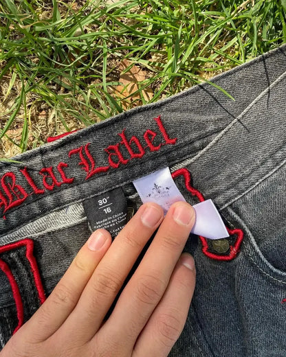 Y2K Gothic Jorts Skull Embroidery
