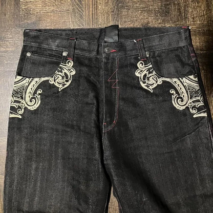 Letter Embroidery Baggy Jeans