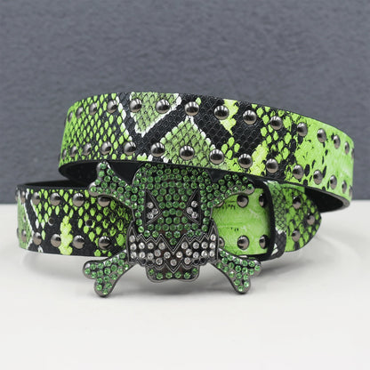 Skull Rhinestone Leather Belt