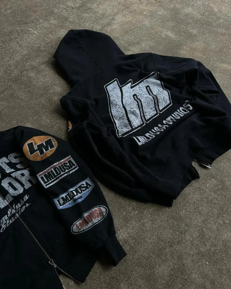 Baggy Streetwear Graphic Zip-Up Hoodie