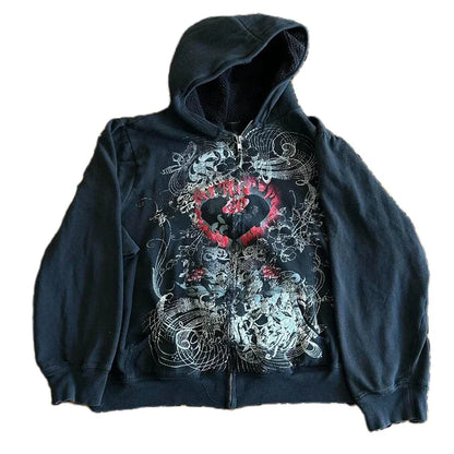 Y2K Gothic Heart Print Loose Jacket